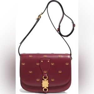 VALENTINO GARAVANI Vlogo Embellished Leather Shoulder Bag - Claret $3,595